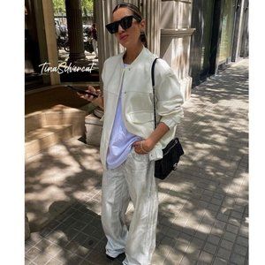 BLOGGER'S FAVE! Zara Bomber Jacket Oyster White NWT